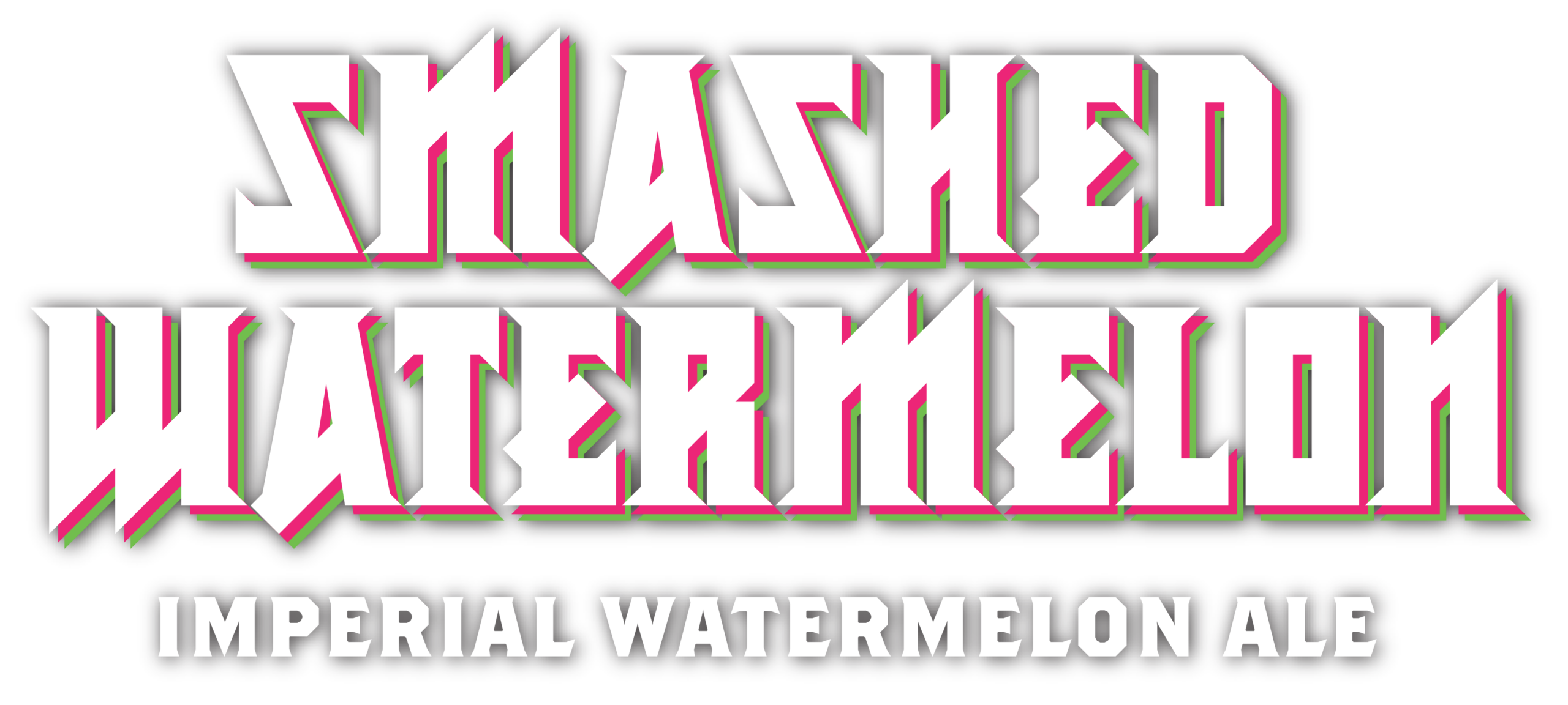 Text reads "Smashed Watermelon" in bold, stylized block letters with white, pink, and green layers. Below, smaller text says "Imperial Watermelon Ale" in light gray. Background is light gray.